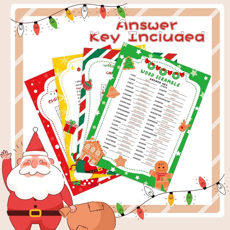 LOAVER 54 Pcs Christmas Trivia Party Game Cards,Christmas Code Break Trivia Scramble Game Cards Set Guessing Activity for Xmas Vacation Party Game Supplies Coworkers Holiday Activity - Image 4
